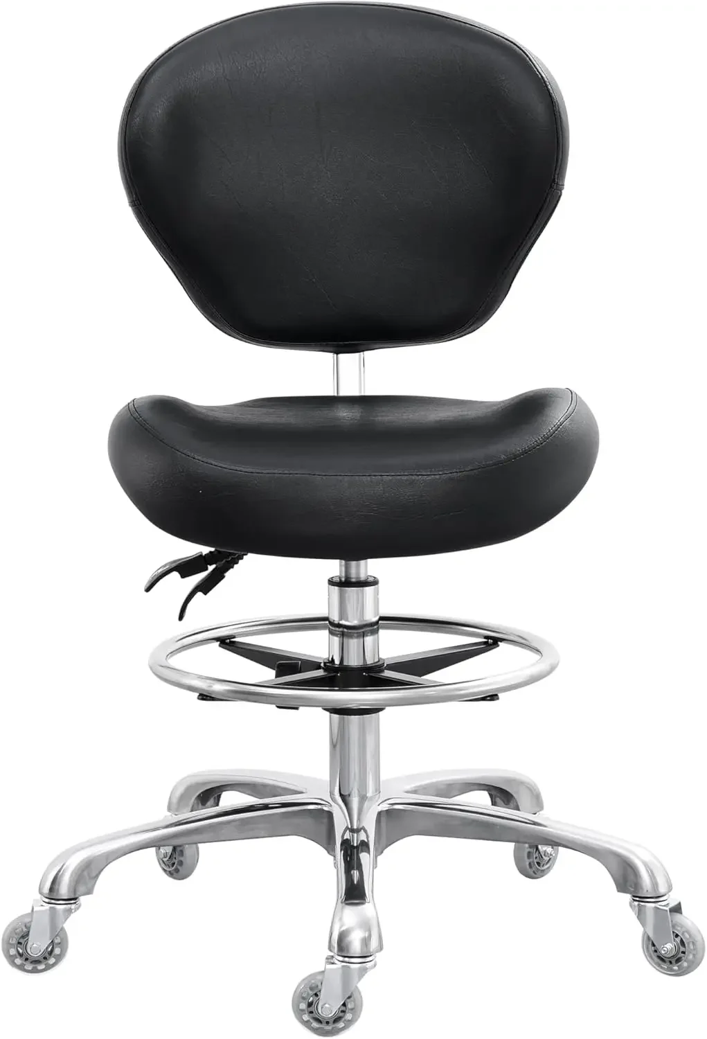 Medical Lab Chair - 製図椅子 調節可能な背の高いショップスツール バックサポート付きローリングスツール スタジオ教室ラボカウンター用 医療用 ブラック