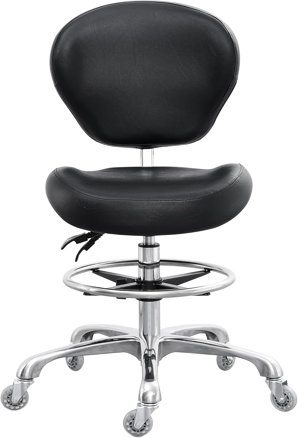 Medical Lab Chair - 背もたれ付き製図椅子、高さ調節可能な作業用スツール、スタジオ、教室、ラボ、カウンター、医療用のローリングデスクスツール（黒）